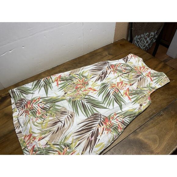 J. Jill Love Linen Cream Tropical Leaf Print Sleeveless Linen Dress Size Large - Picture 10 of 10